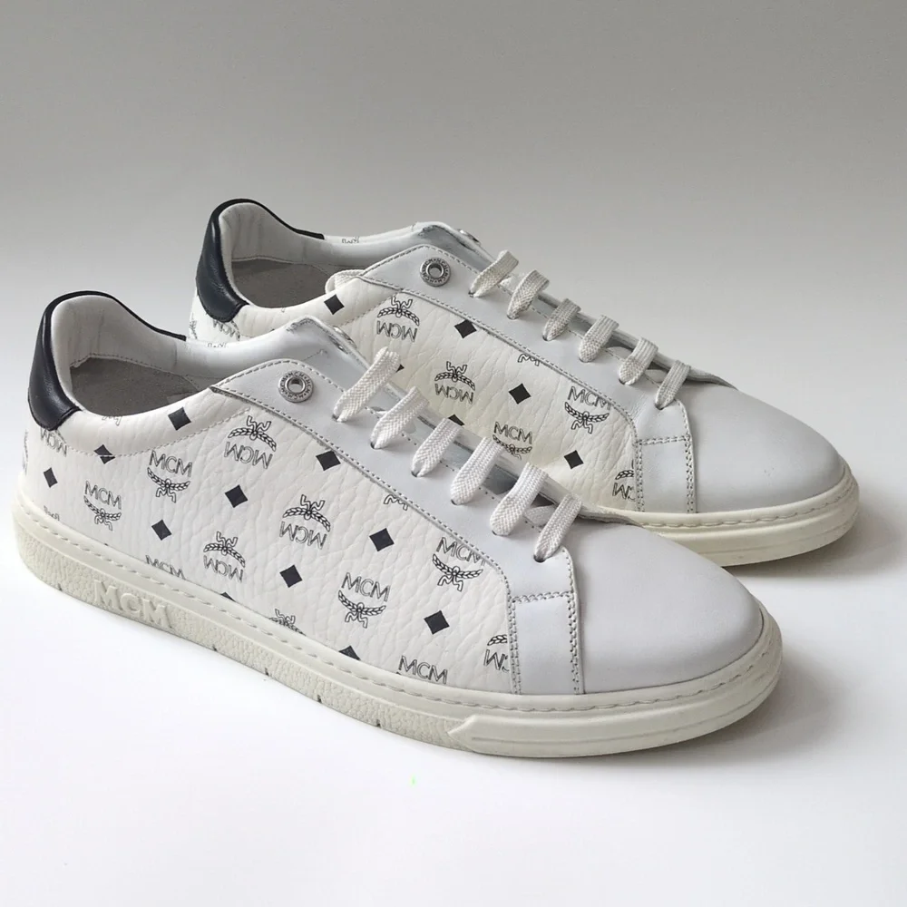 MCM Terrain Monogram Derby White Black Lace Up Leather Sneaker EU 42/US 9 In Box